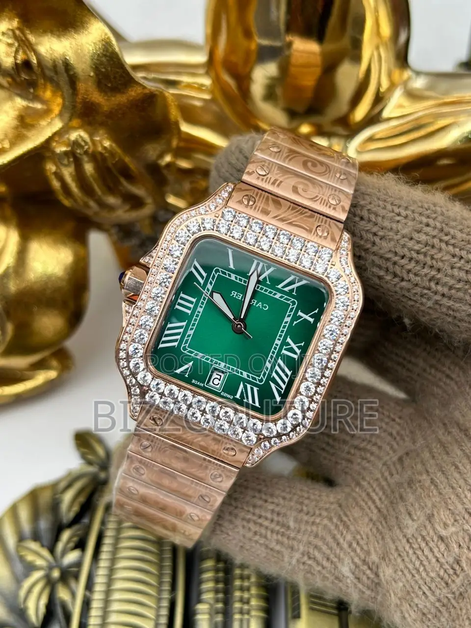 Original Cartier Green Dail Silver Watch Available in Store