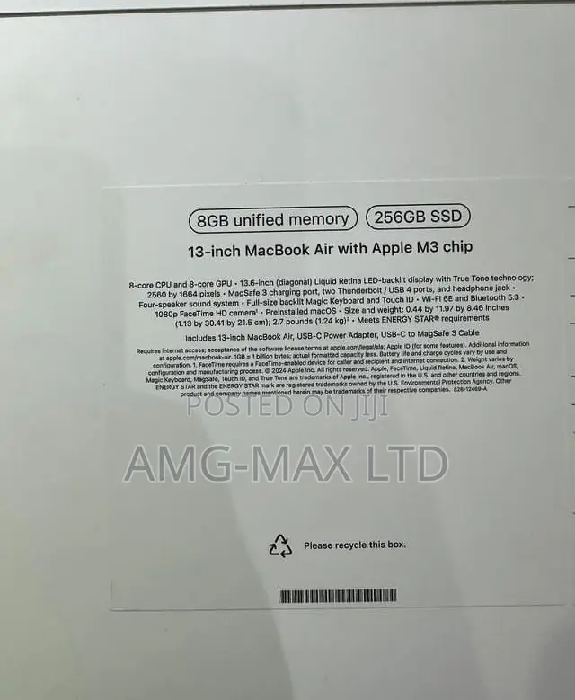 New Laptop Apple MacBook 8GB Apple M3 SSD 256GB