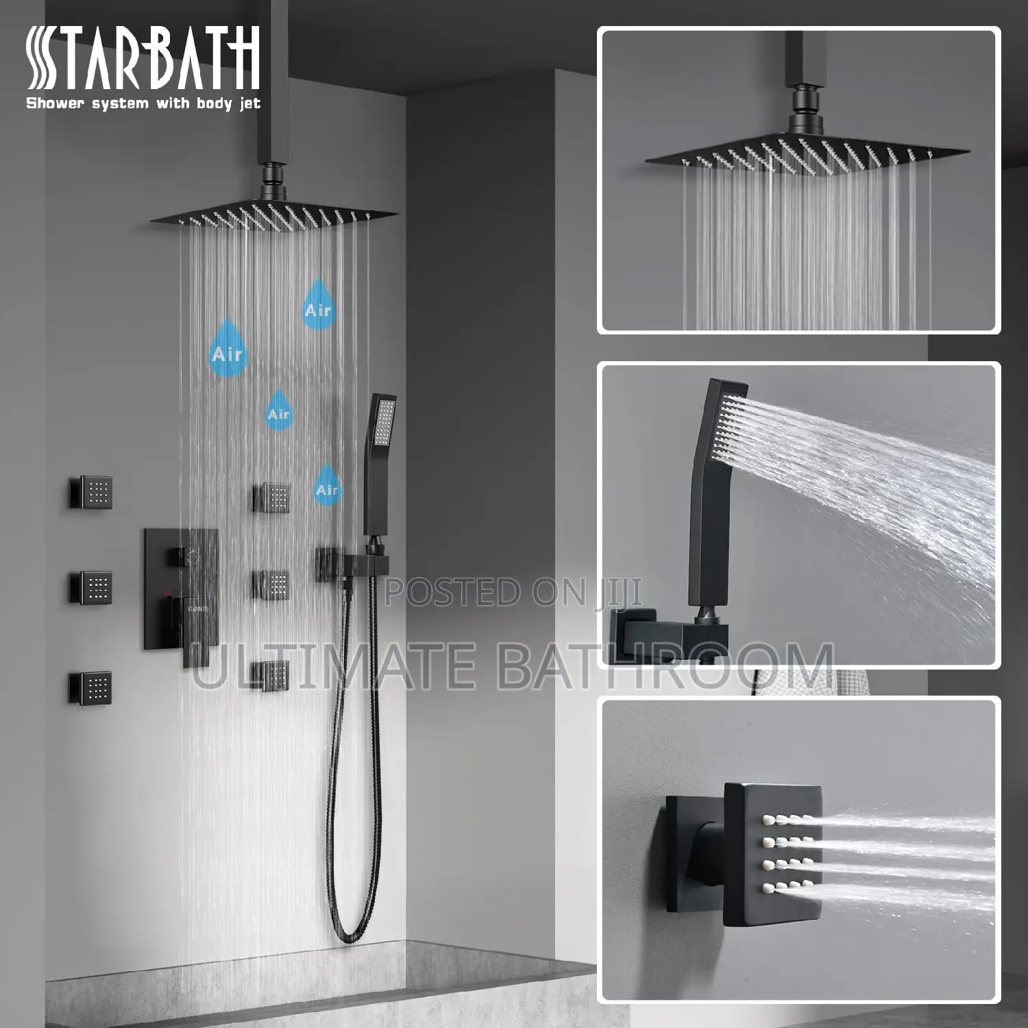 Jet Black Conduit Shower With Drop Down Pole