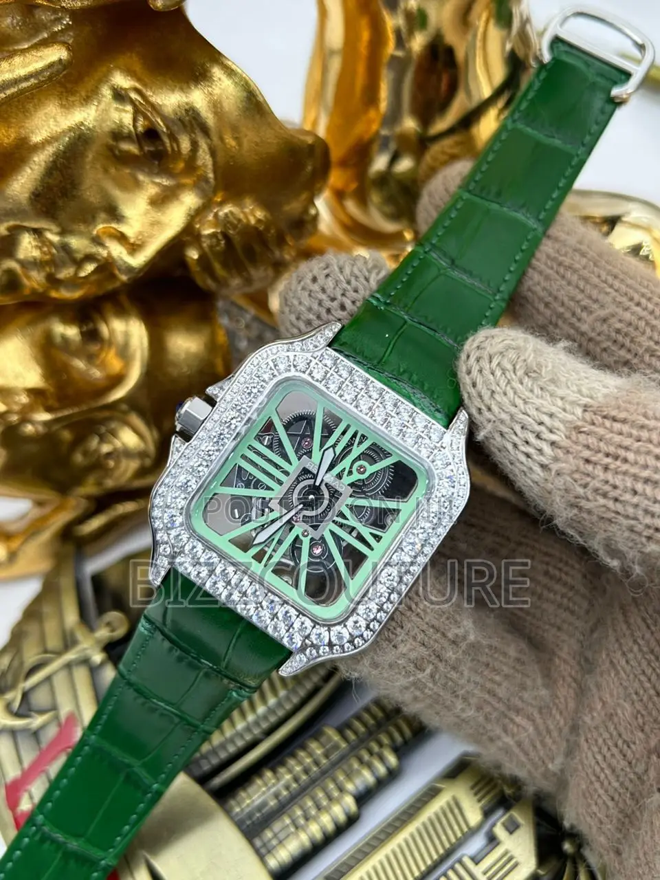 Original Cartier Mechanical Green Leather Watch in Store