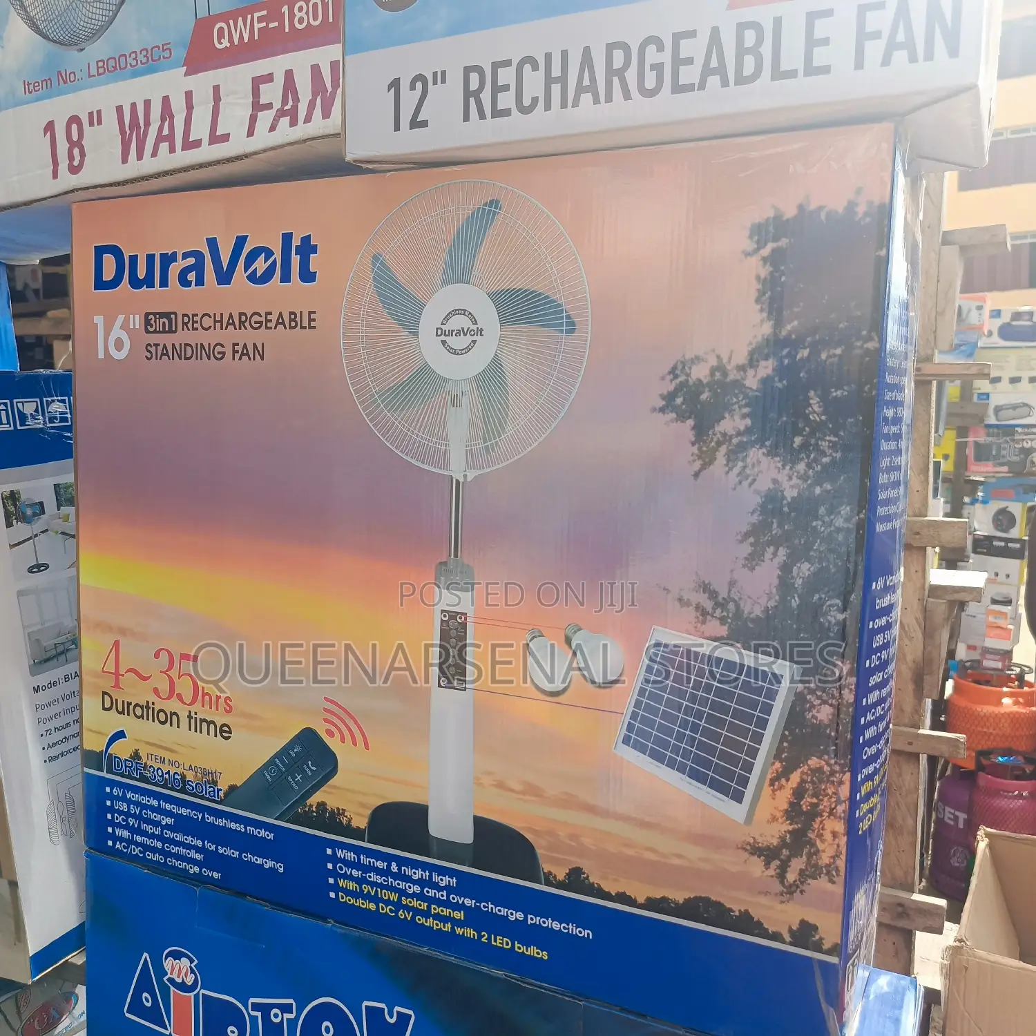 16" Duravolt Rechargeable Solar Standing Fan