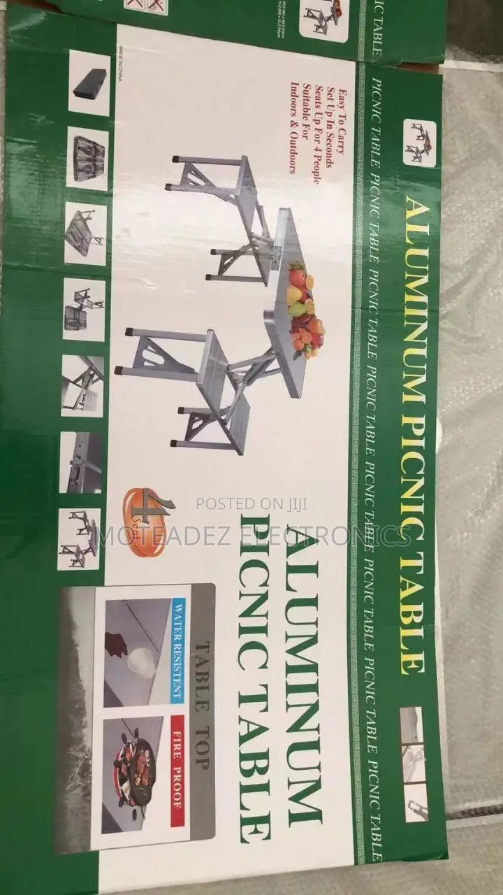 Foldable Aluminium Indoor, Outdoor Picnic Table and 4 Chairs
