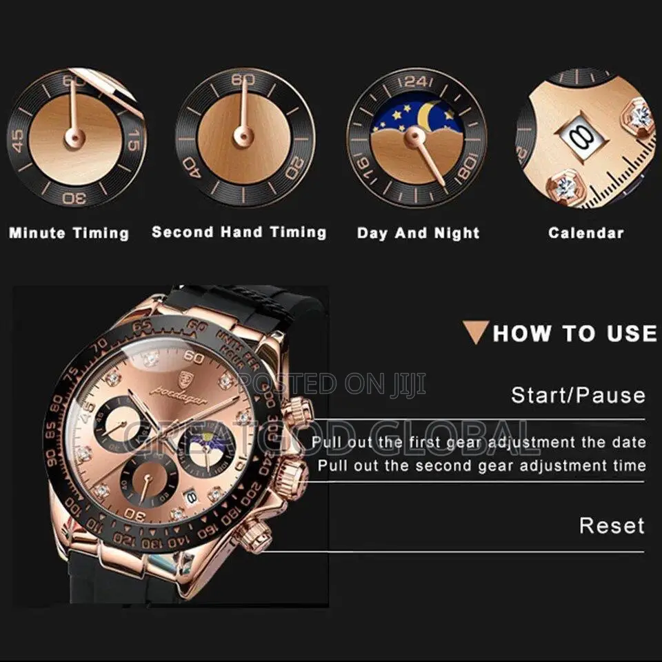 Perfect Working Chronograph Poedagar Movement Wristwatch.