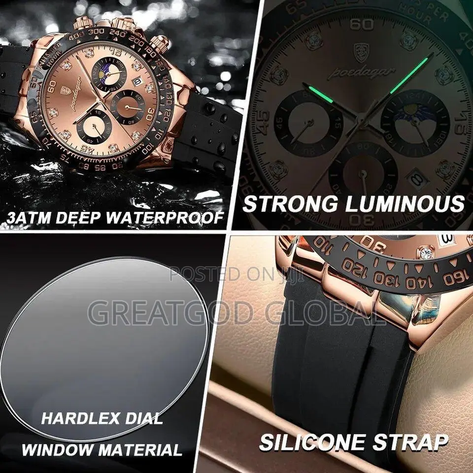 Perfect Working Chronograph Poedagar Movement Wristwatch.