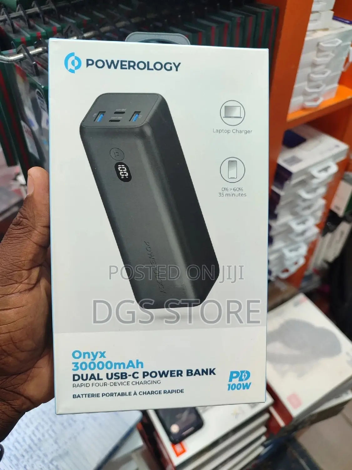 Powerology Onyx 30,000mah Dual Usb C Power Bank PD 100w