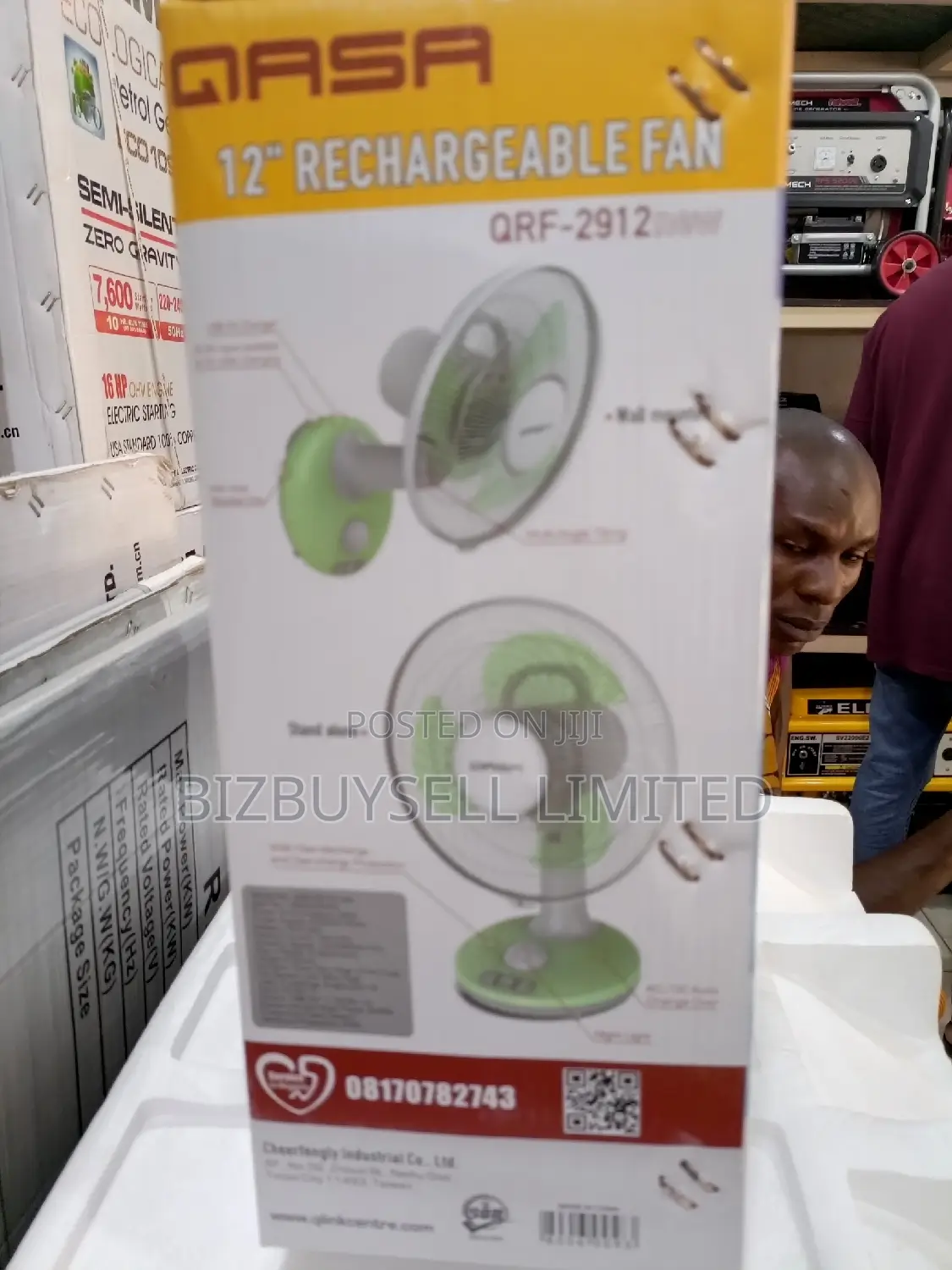 12" Qasa Rechargeable Table and Wall Fan.