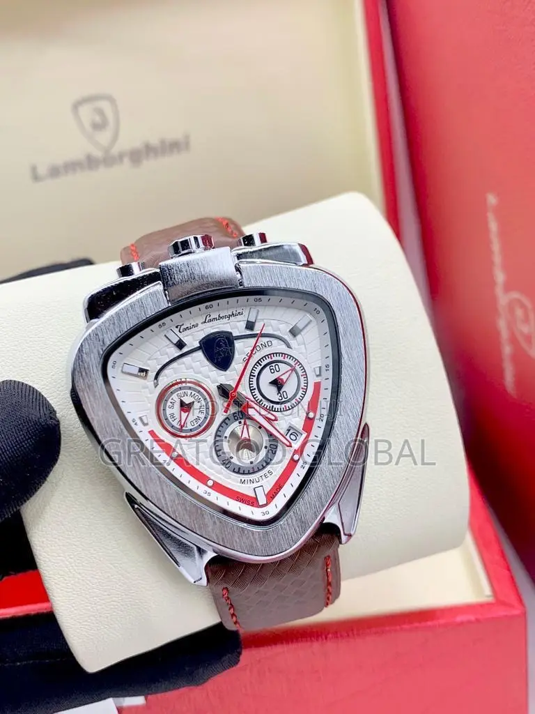 Lamborghini Chronograph Leather Wristwatch Silver Head