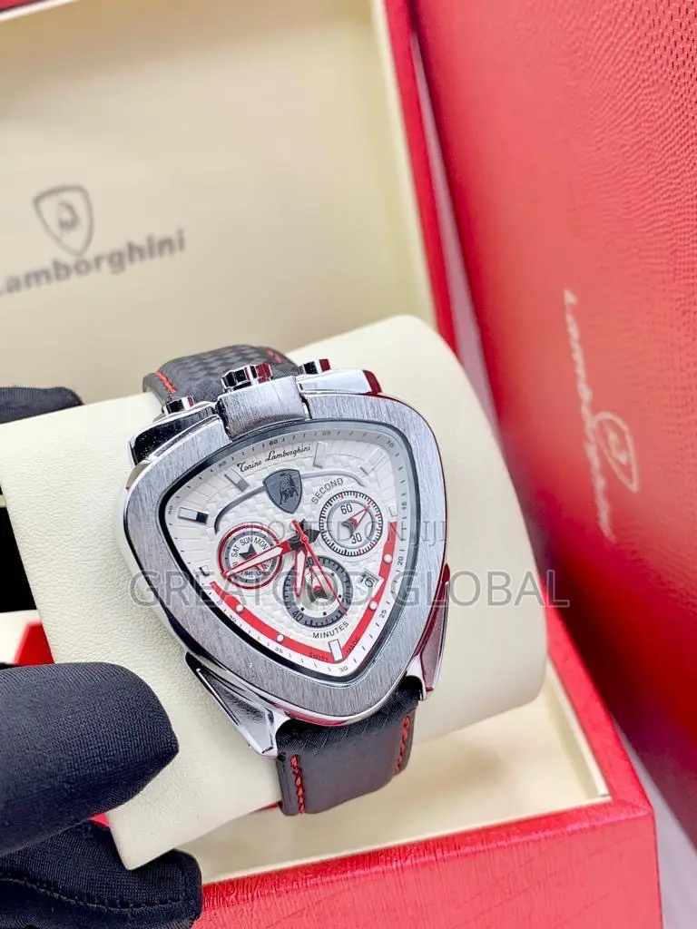 Lamborghini Chronograph Leather Wristwatch Silver Head