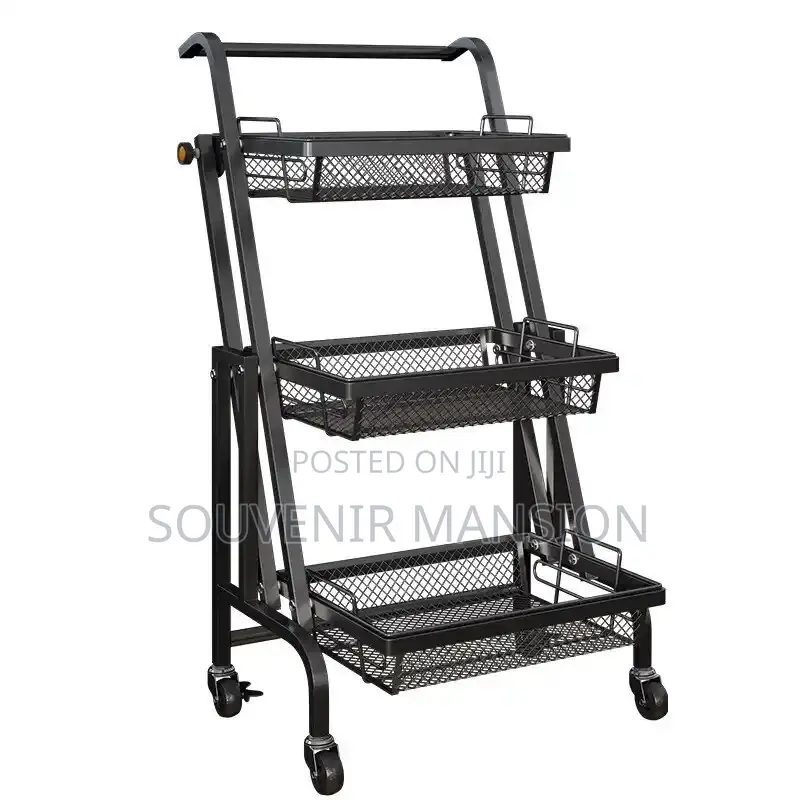 3 Tier Adjustable Metal Rolling Kitchen Utility Storage Cart