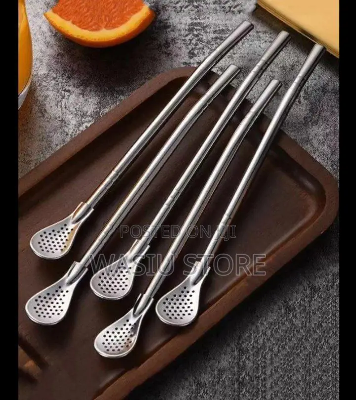 6pcs Stainless Steel Straw Spatula 1pc Cleaning Brush Set