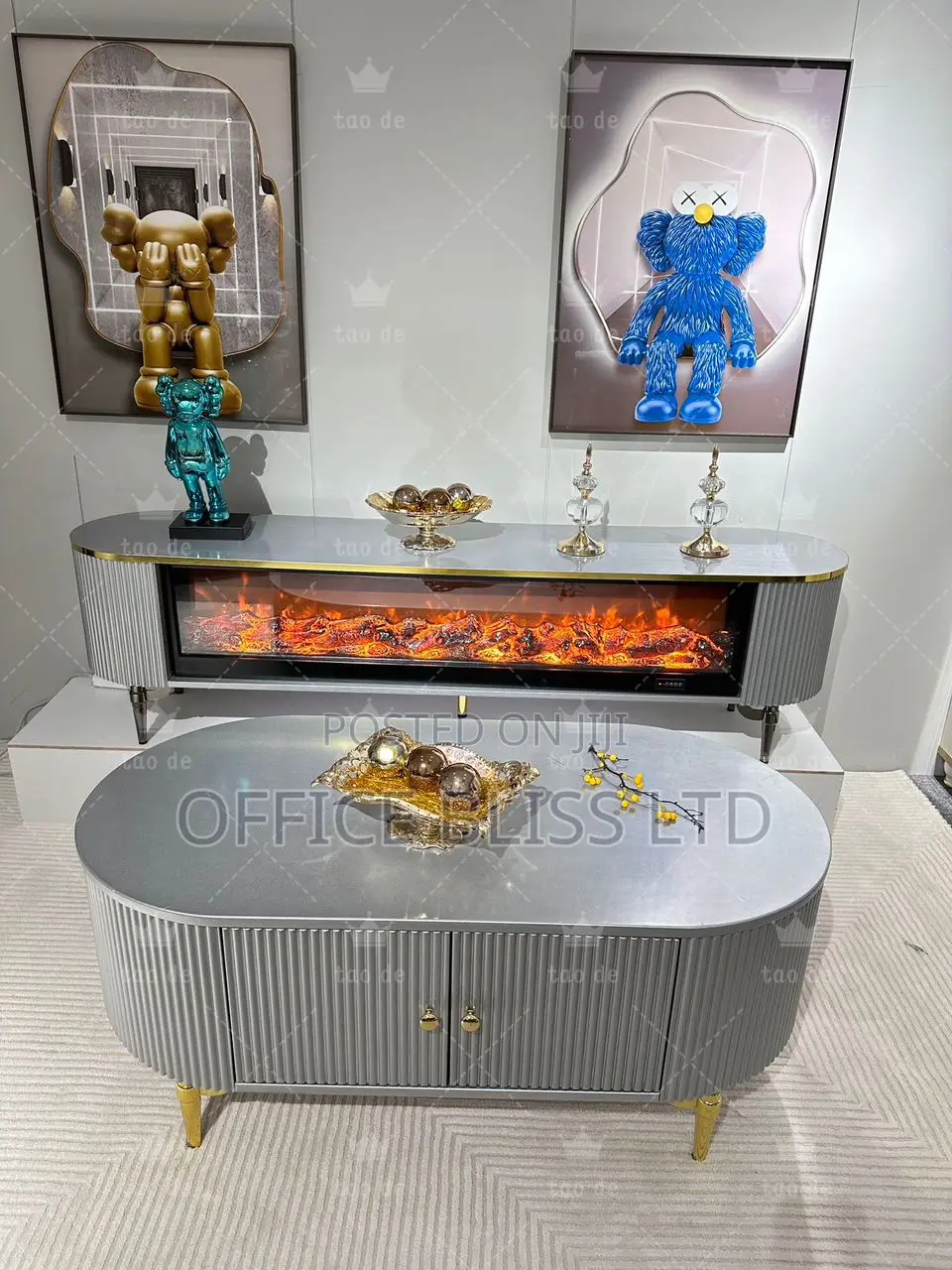 Luxury Tv Console With Electric Fireplace Center Table