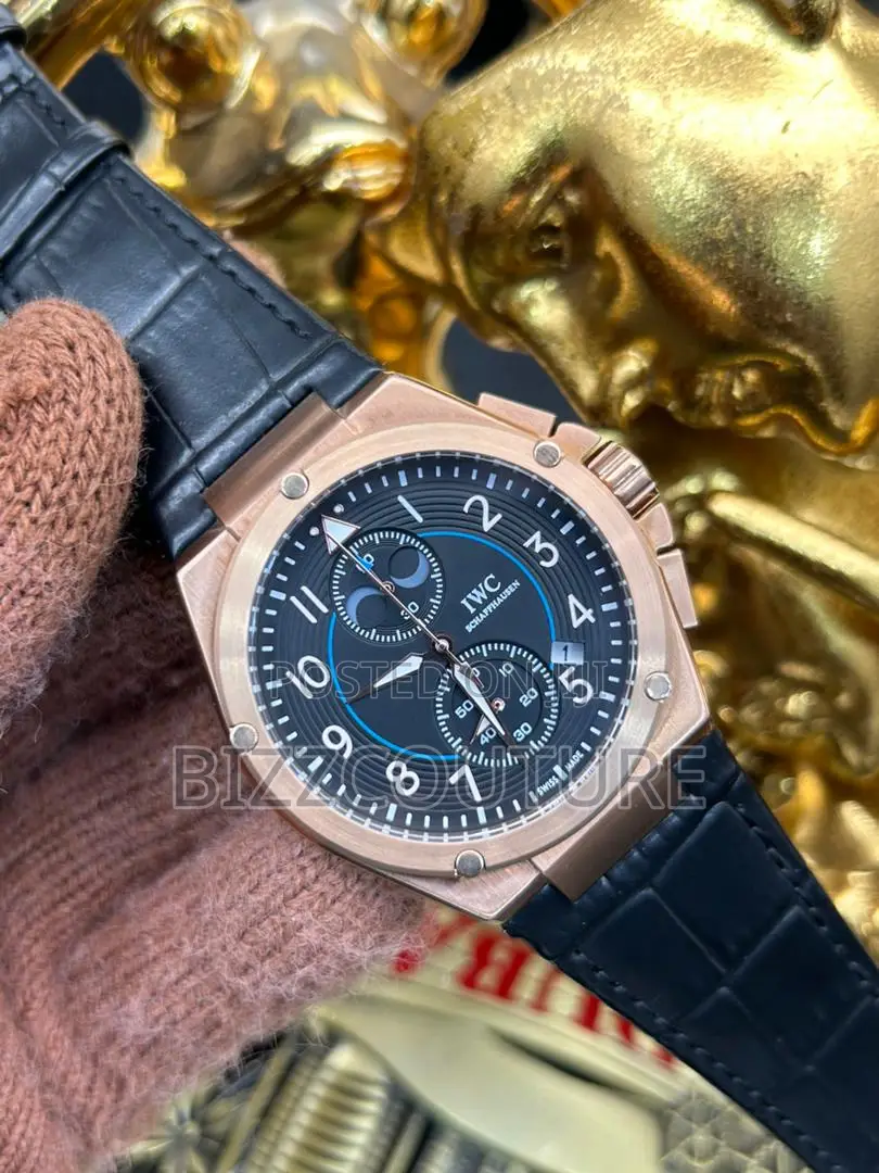 Original IWC Schaffhausen Chronograph Black Leather Watch