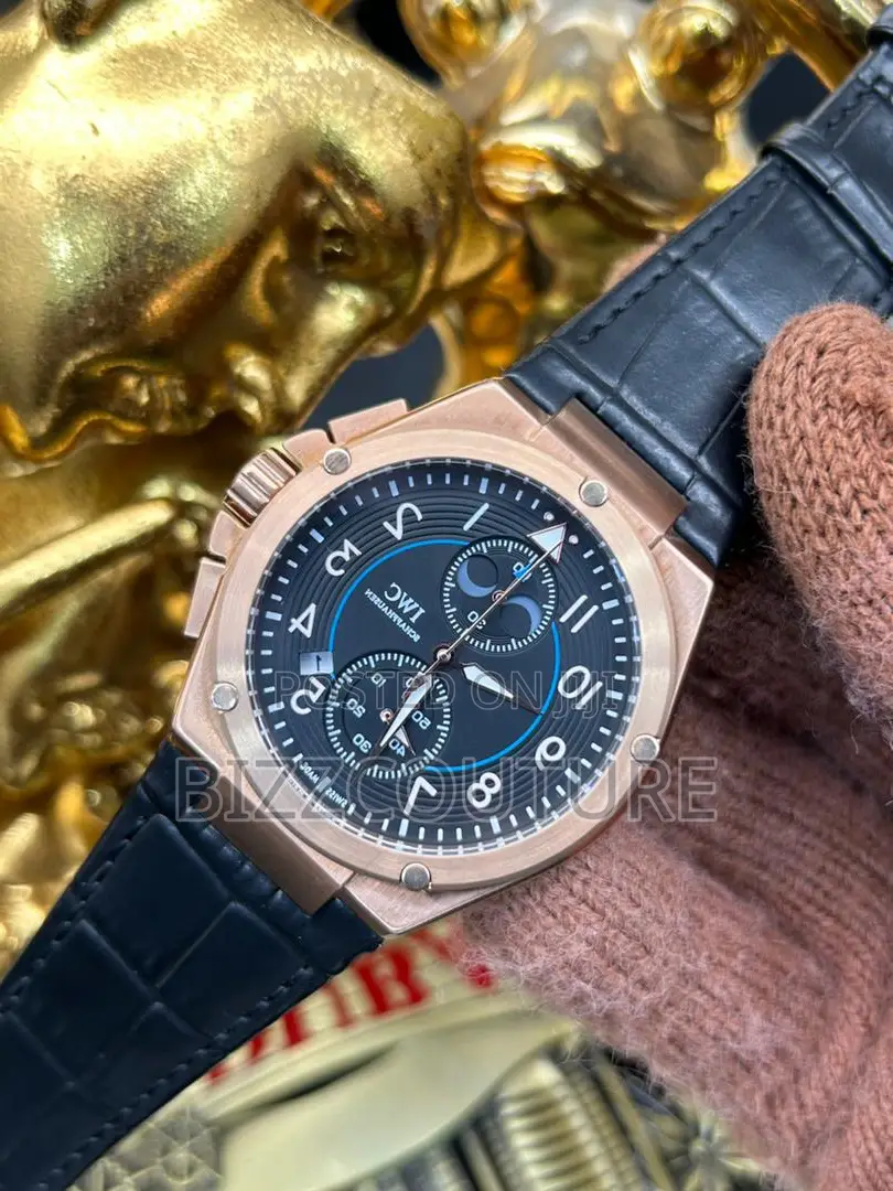 Original IWC Schaffhausen Chronograph Black Leather Watch