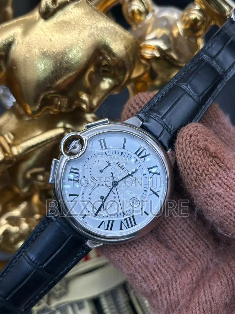 Original CARTIER BLACK LEATHER WATCH Available in Store