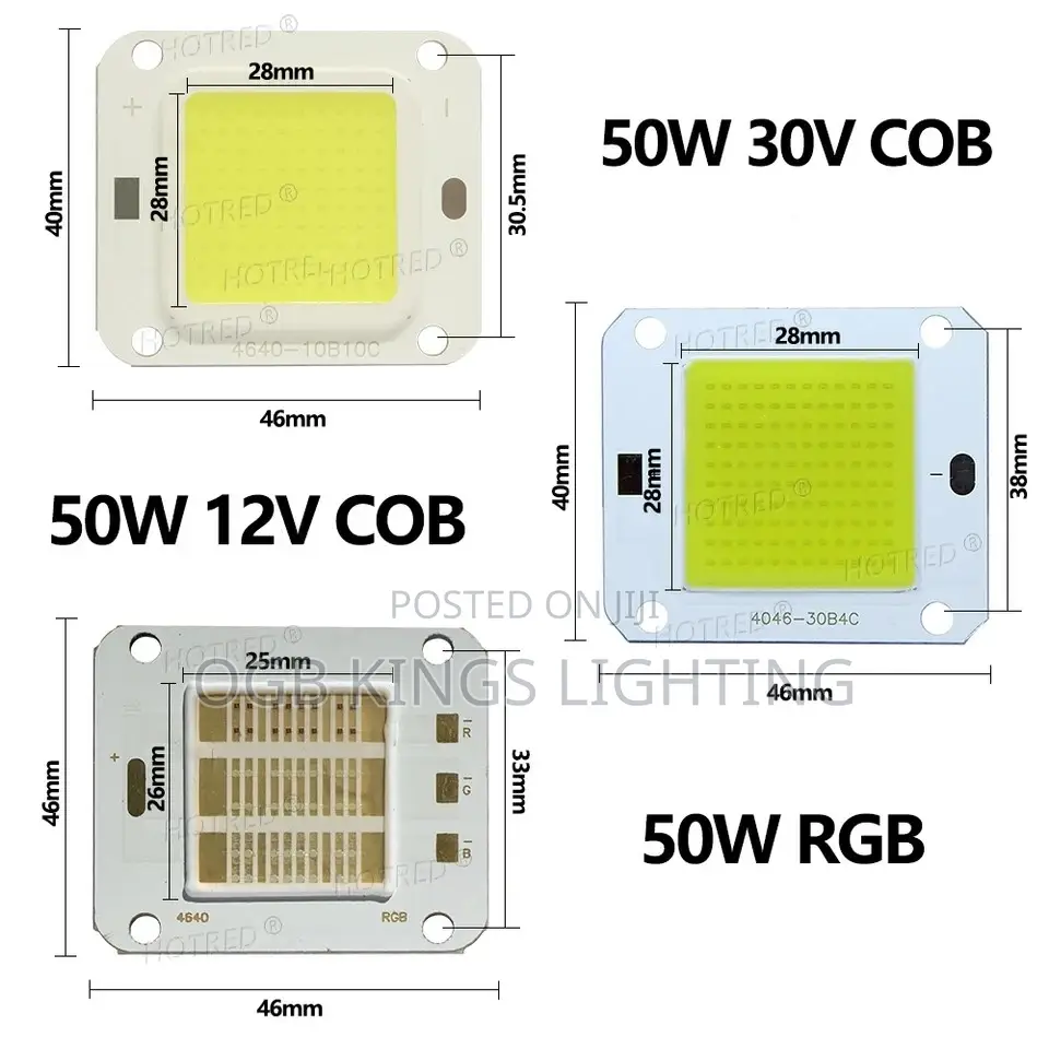 50W High Power LED Chip RGB Cob Light DC 12v 36v Light Base