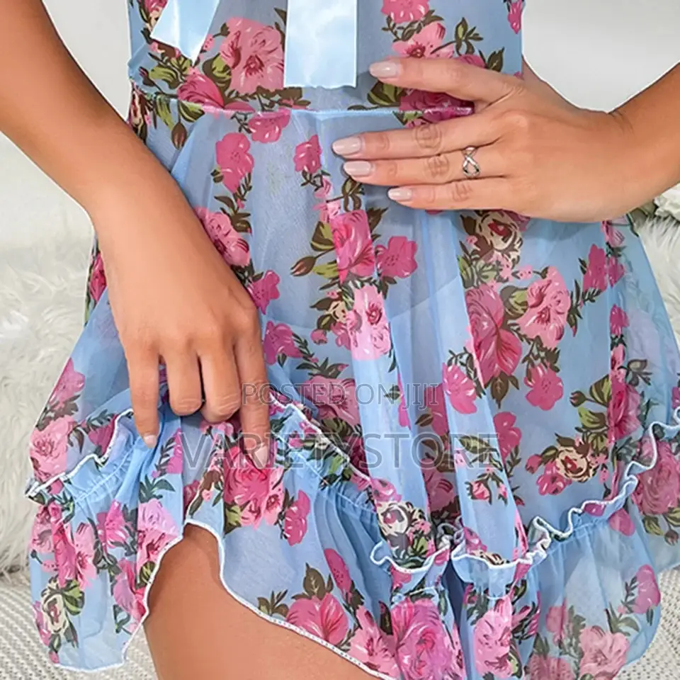 Sexy French Printing Translucent Flower Strap Sleepwear