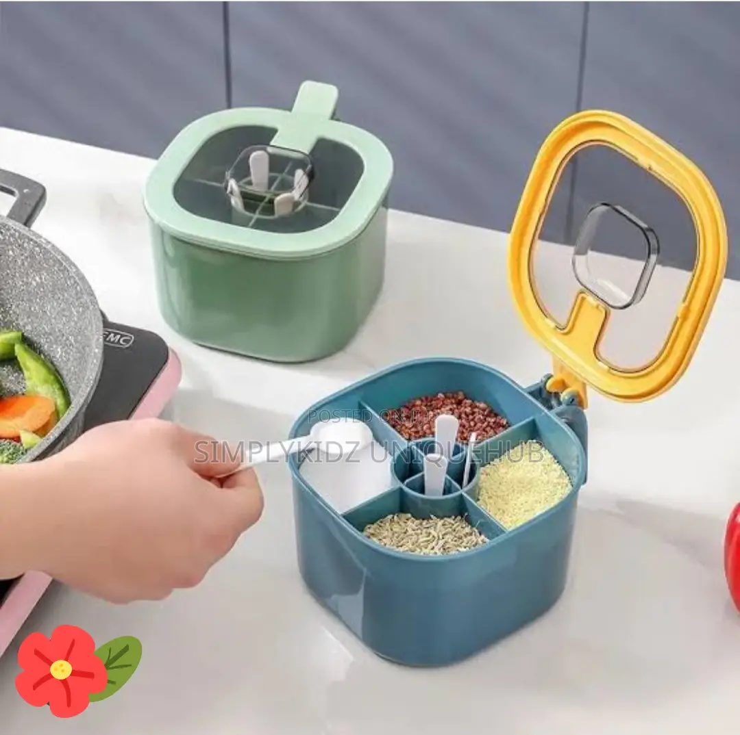4-in-1 Seasoning Box With Spoon Spice Jar Multi Compartment
