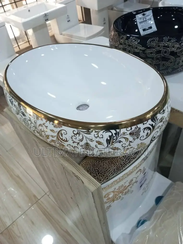 White and Gold Egg Design Basin