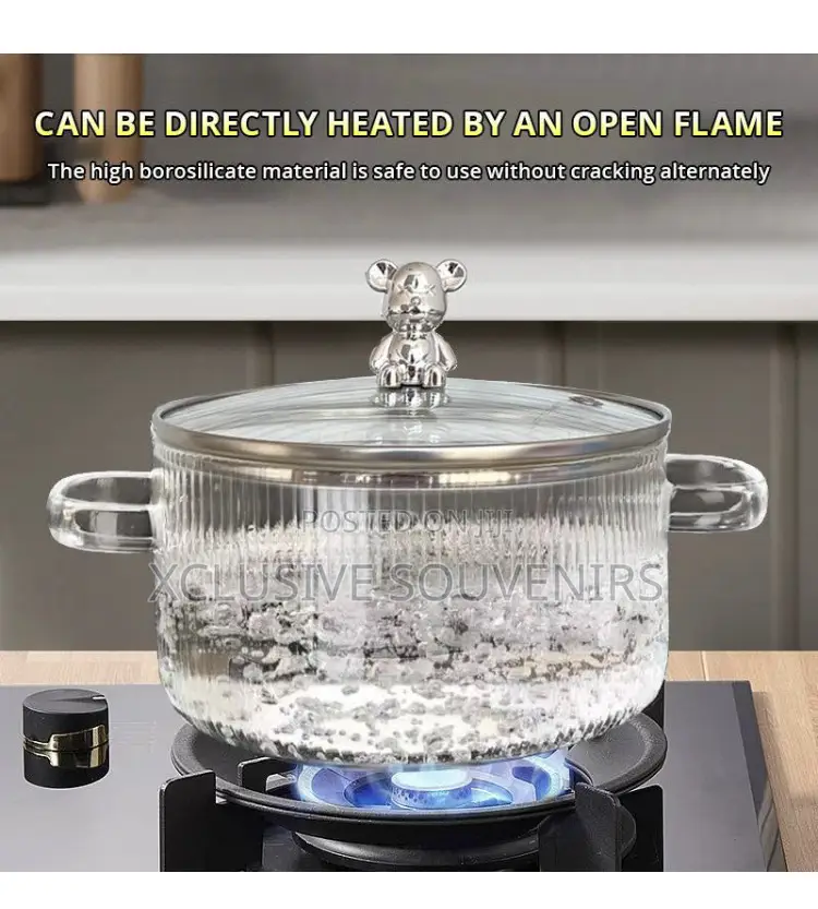 Heat Resistant Borosilicate Glass Stovetop Pot With Lid