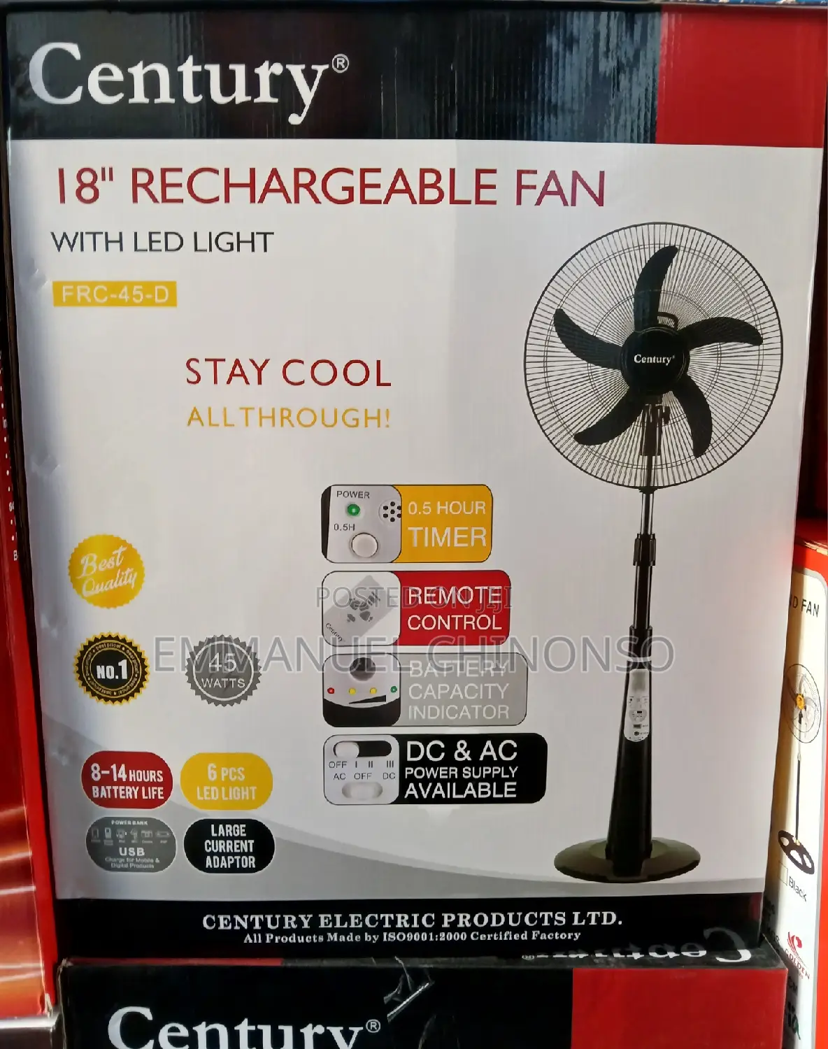 18inches Century Rechargeable Standing Fan
