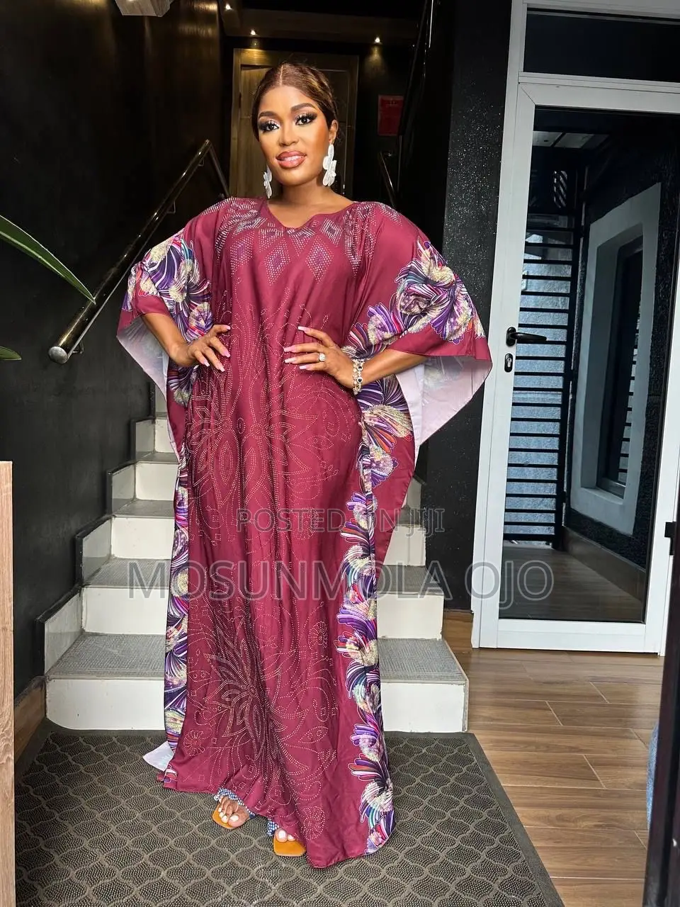 African Abaya Women Dashiki Flowers Pattern Print Dress