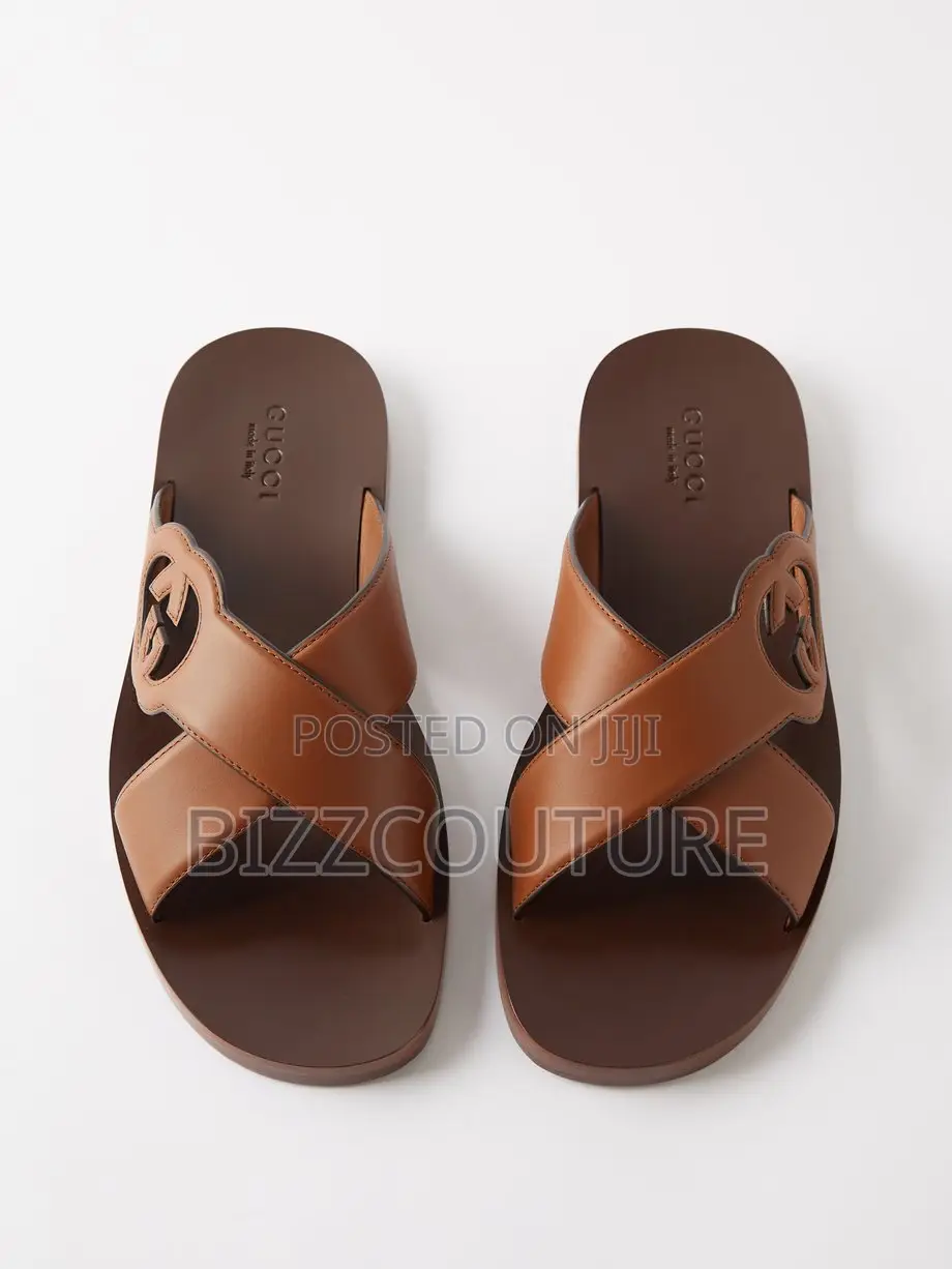 Original GUCCI Leather Men's Slippers Available in Store