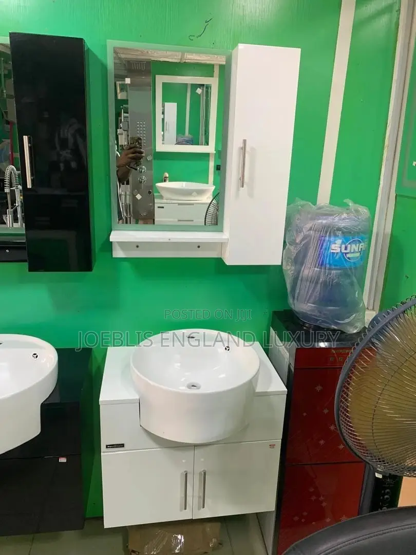 Executive White Cabinet Basin With Led Cabinet Mirror