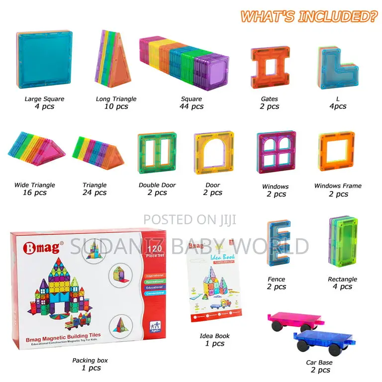 Steam Studio Magnetic Tiles 120pcs Set, Including 2 Cars