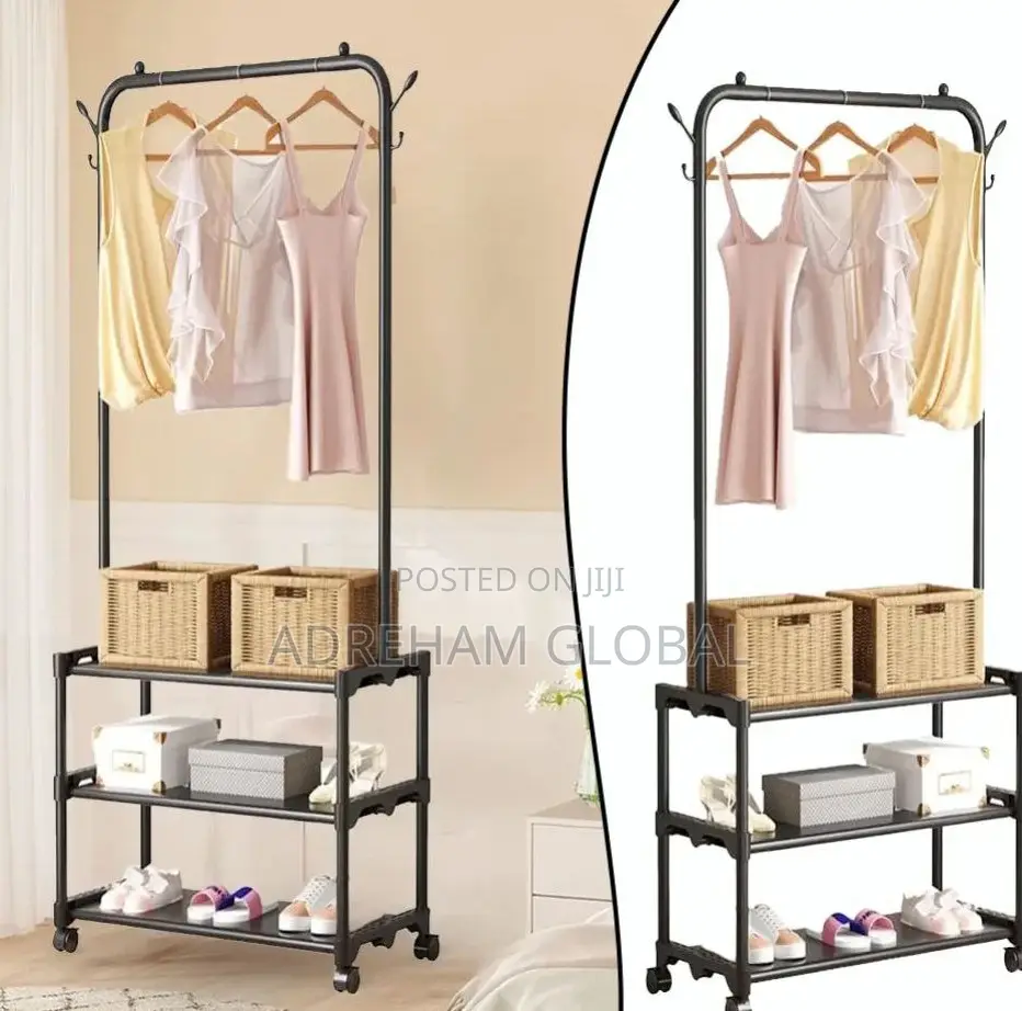 3layers Shoe Rack With Single Pole Clothes Hanger