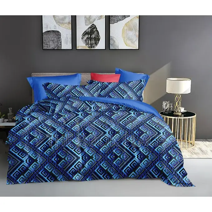 Block Pattern Bedsheet With 4 Pillows