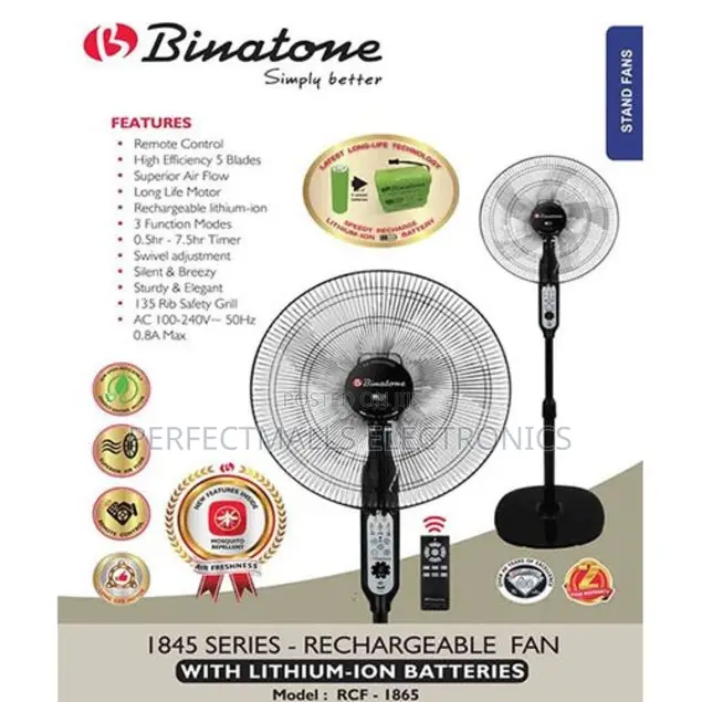 Binatone Rechargeable Fan With Lithium-Ion Batteries Rcf1865