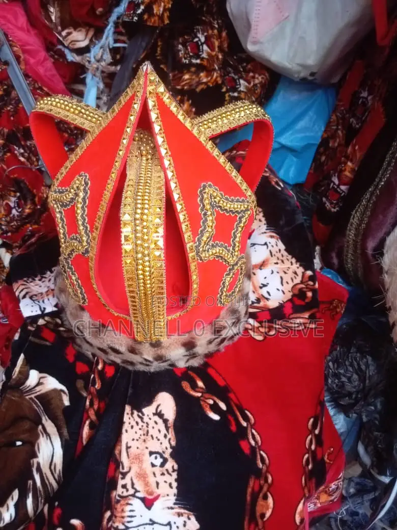 Red and Gold Igbo Men Traditional Hat for Kings