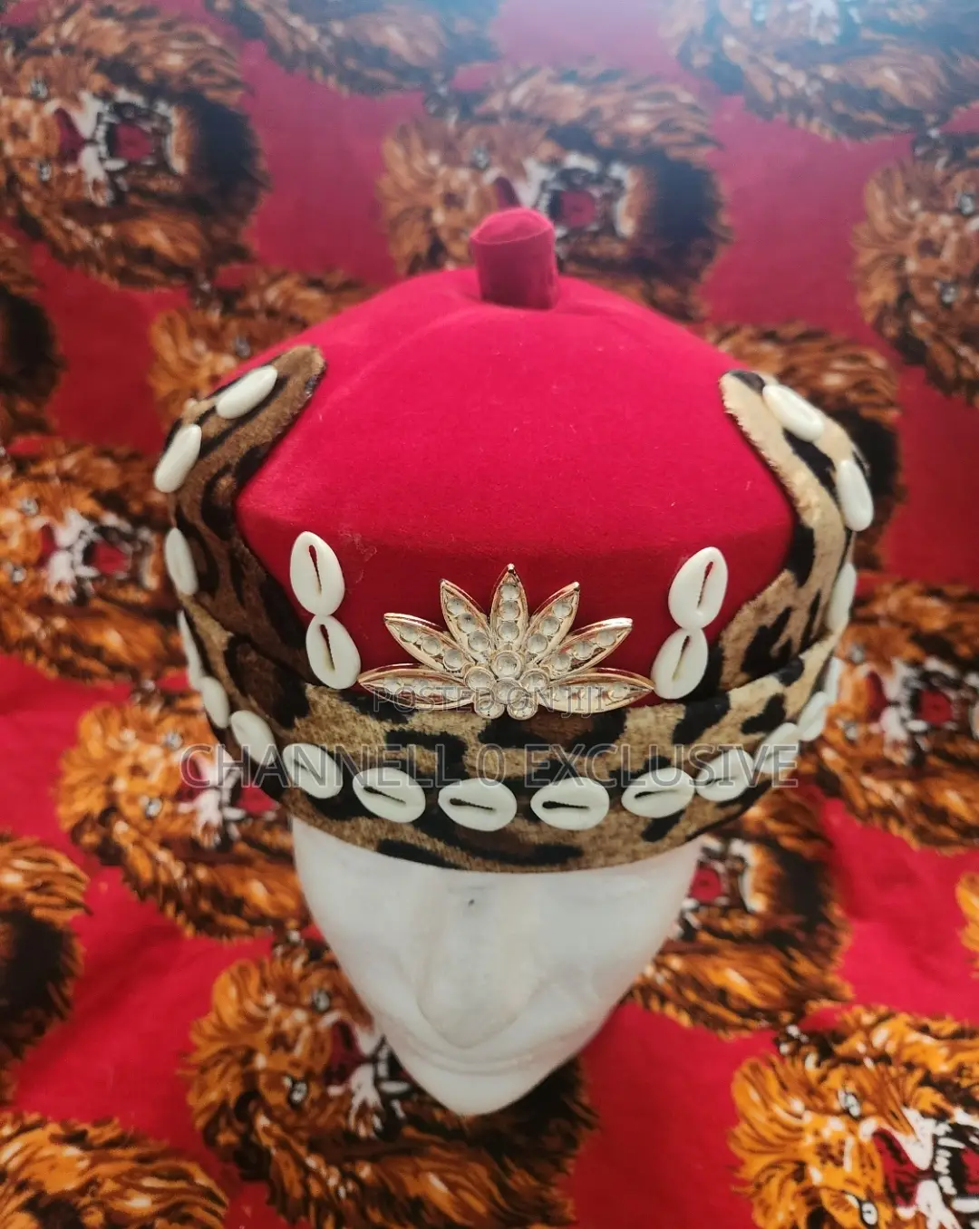 Red and Gold Igbo Men Traditional Hat for Kings