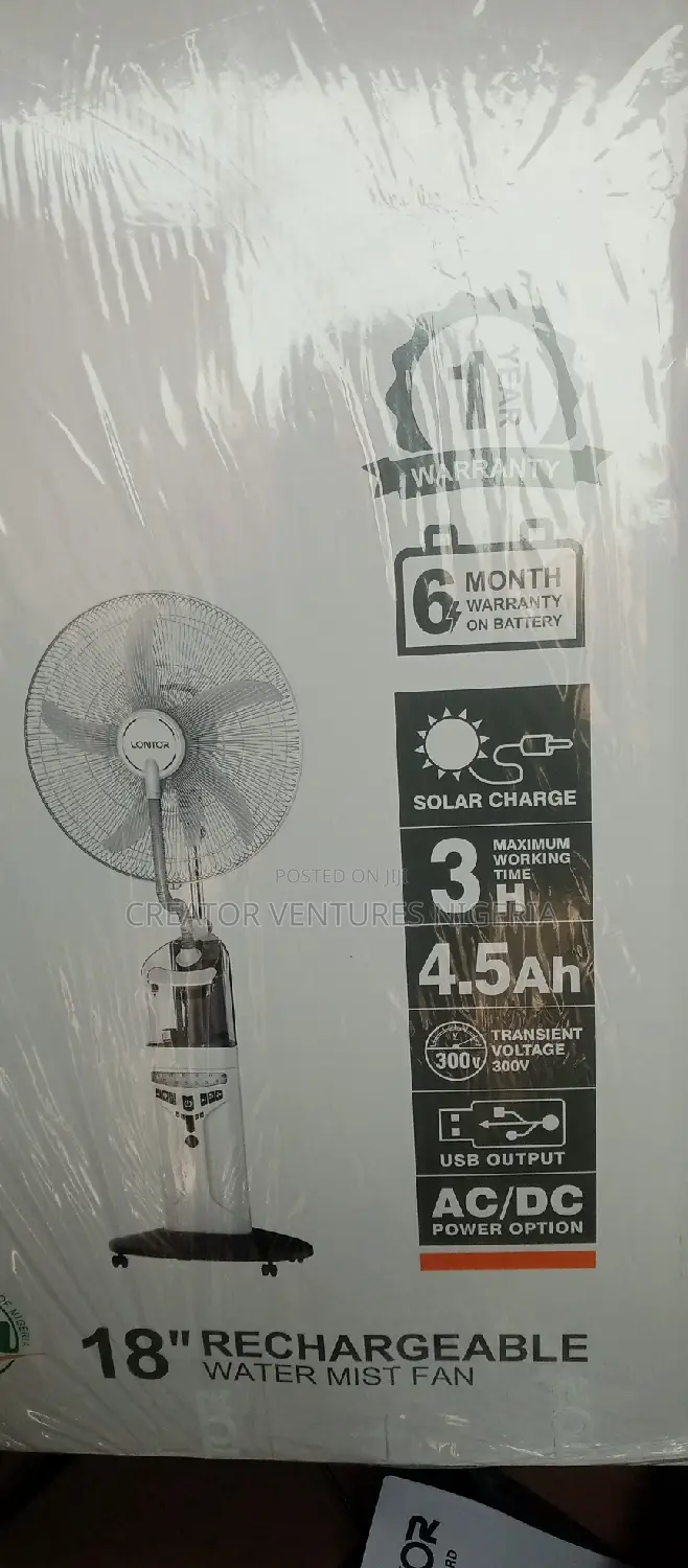 Lontor Dc/Ac 18" Rechargable Water Mist Standing Fan