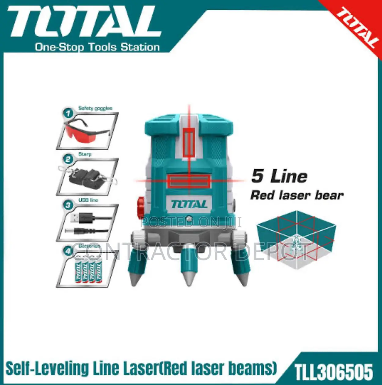 Total 30m Self-Leveling Line Red Laser Beams