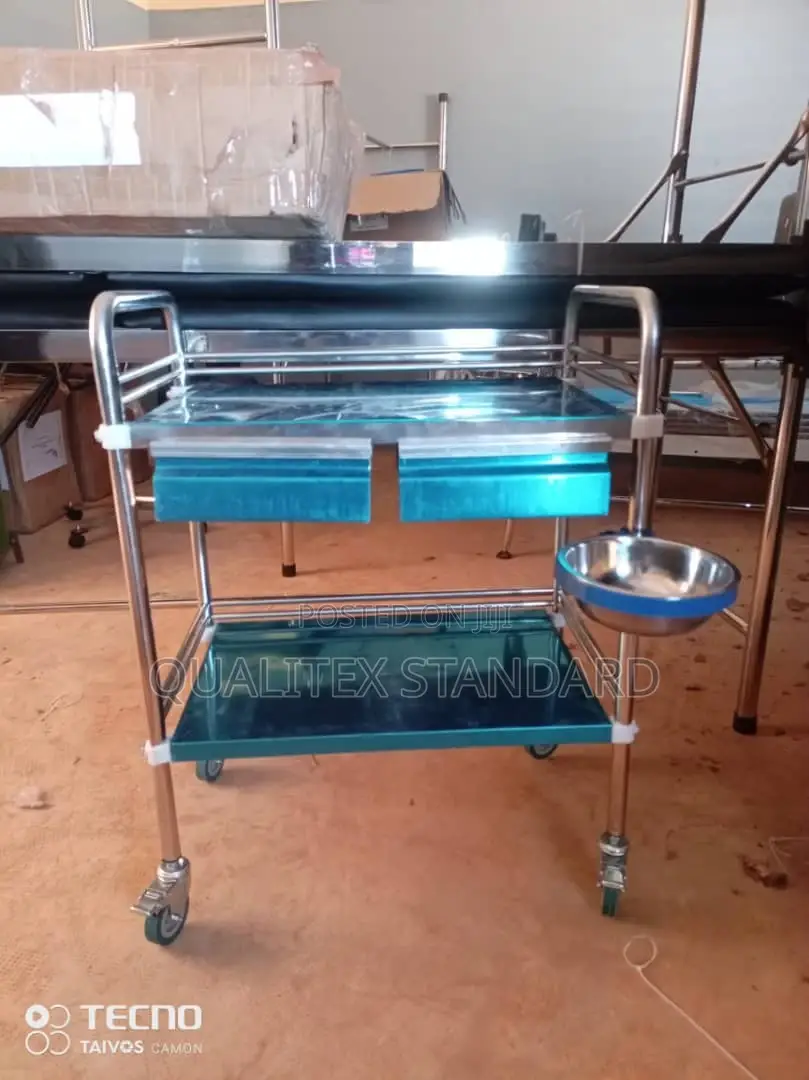 Double Step Instrument Trolley With Two Drawers and Bowl
