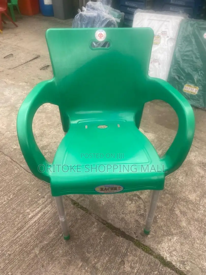 Plastic Chair With Arms /Iron Legs/1 Set