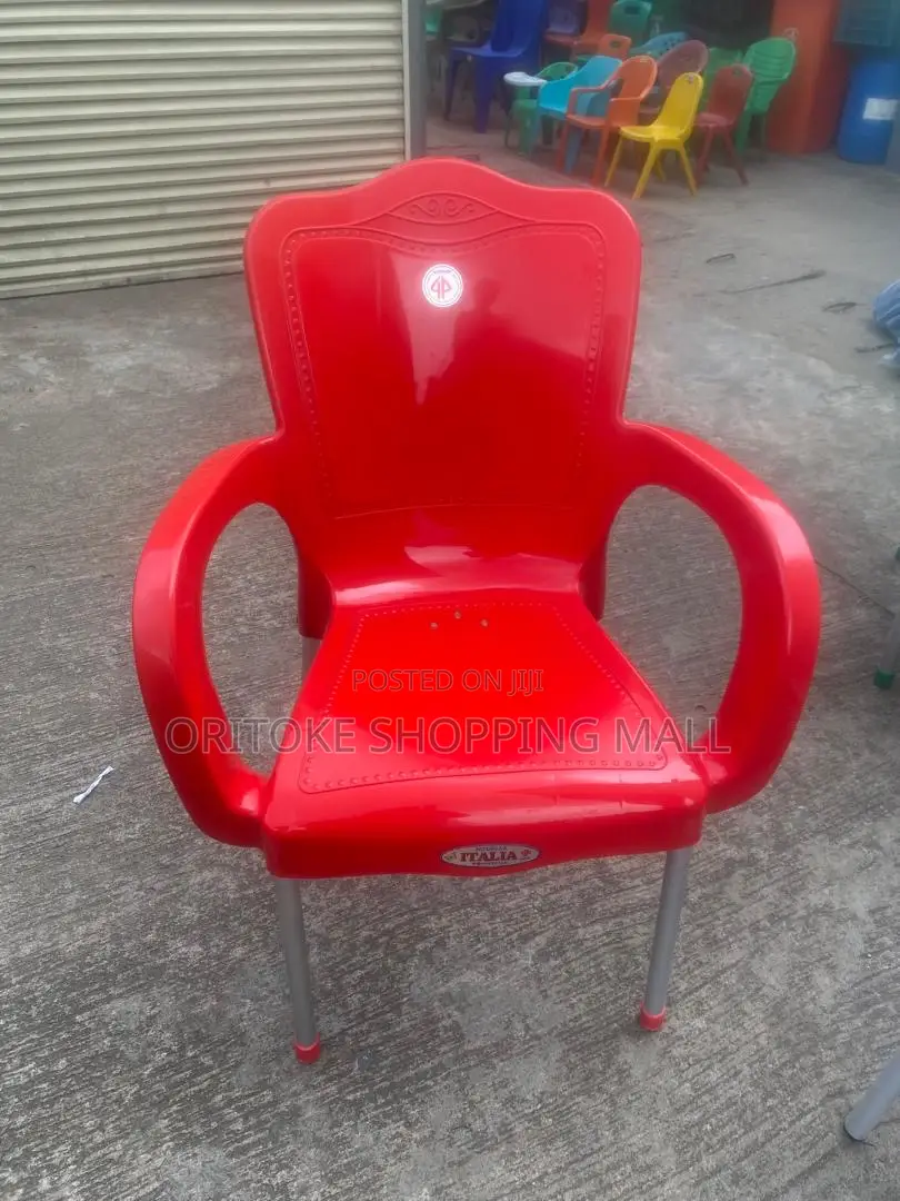 Plastic Chair With Arms /Iron Legs/1 Set