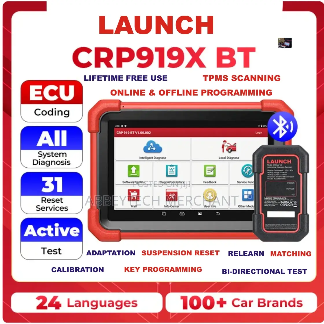 Launch Crp919bt Obdii 2 Cars Scanner With Ecu/Key Programmer