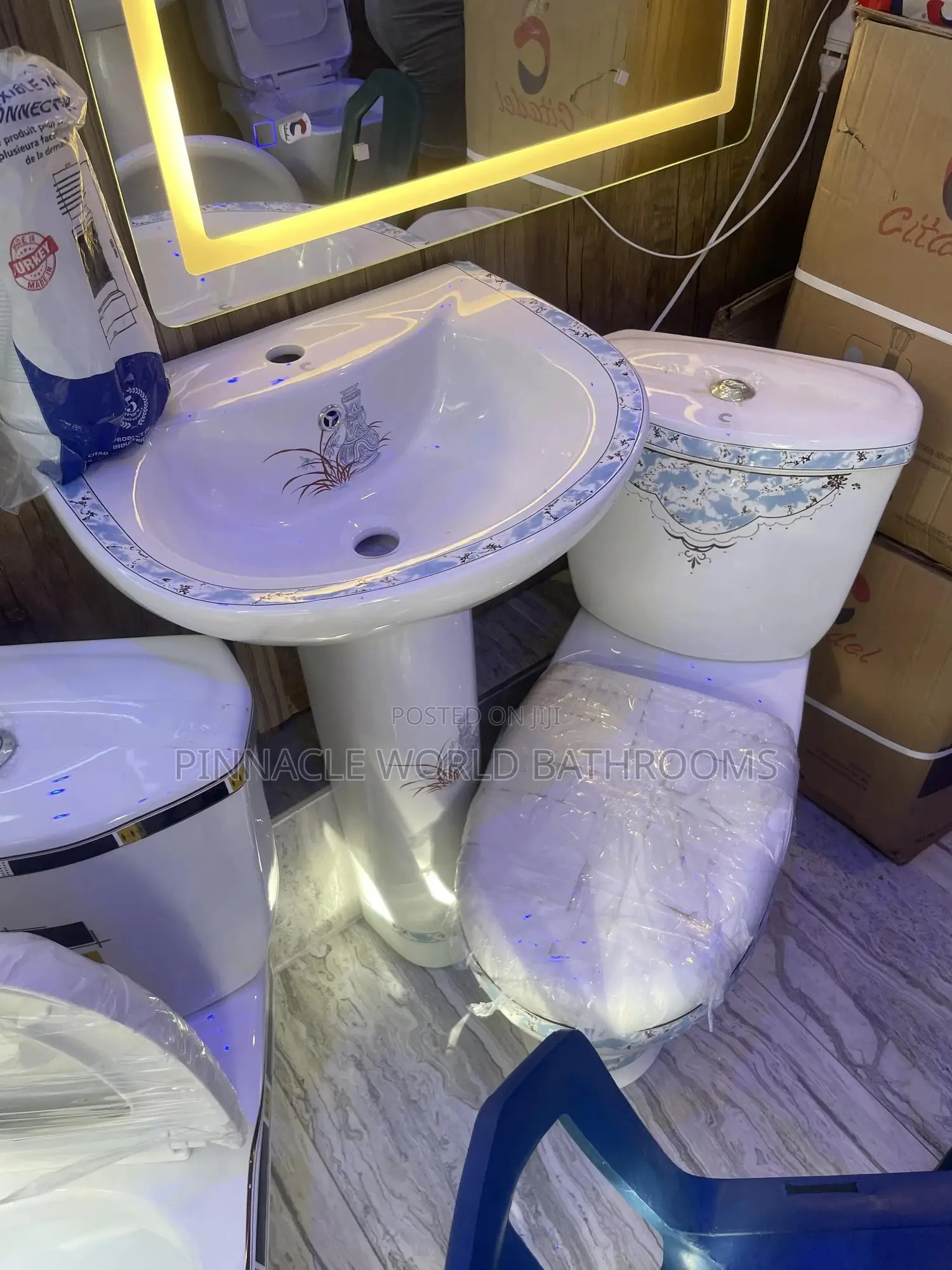 Blue Design WC With Basin and Pedestal