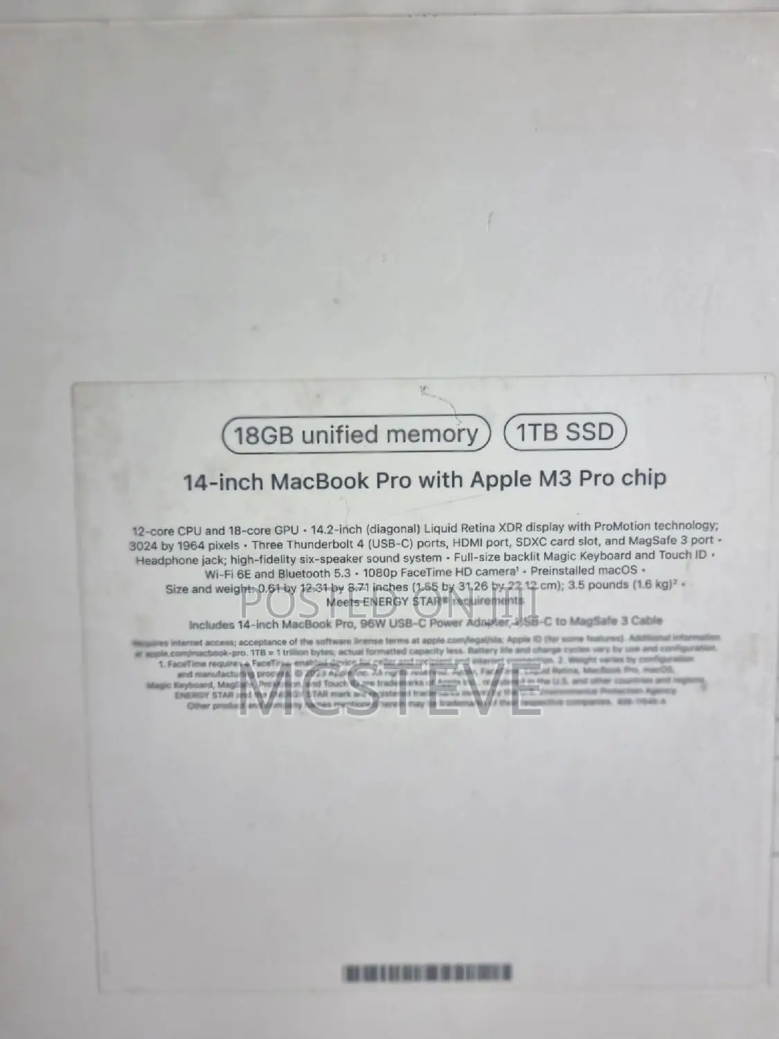 New Apple MacBook Pro 2023 M3 Pro 14-Inch 18GB Apple M3 Pro SSD 1T