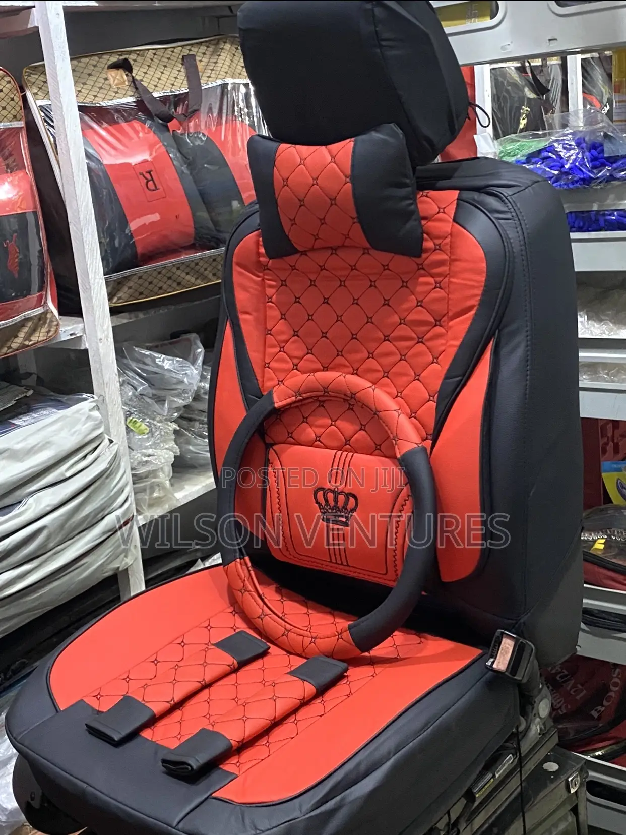 Red and Black Crown Seat Cover