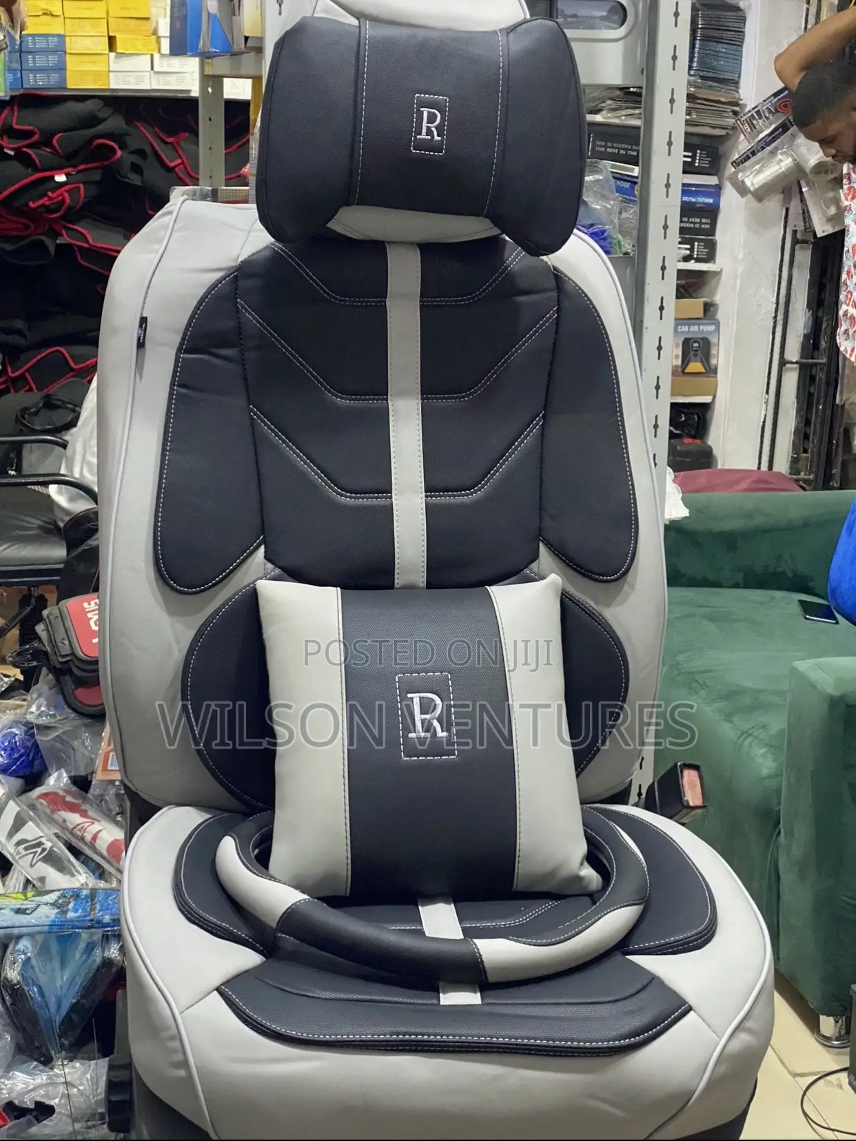 5 Seater R Power Leather Seat Cover Gray and Black