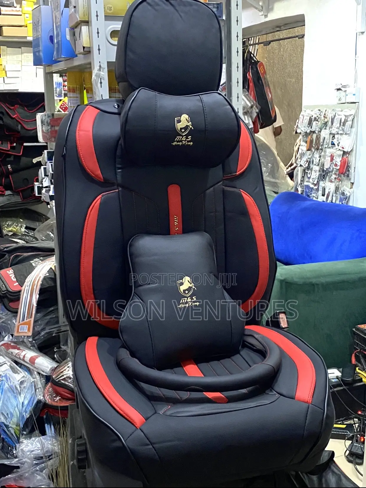 5 Seater Leather Horse Seat Cover Red and Black