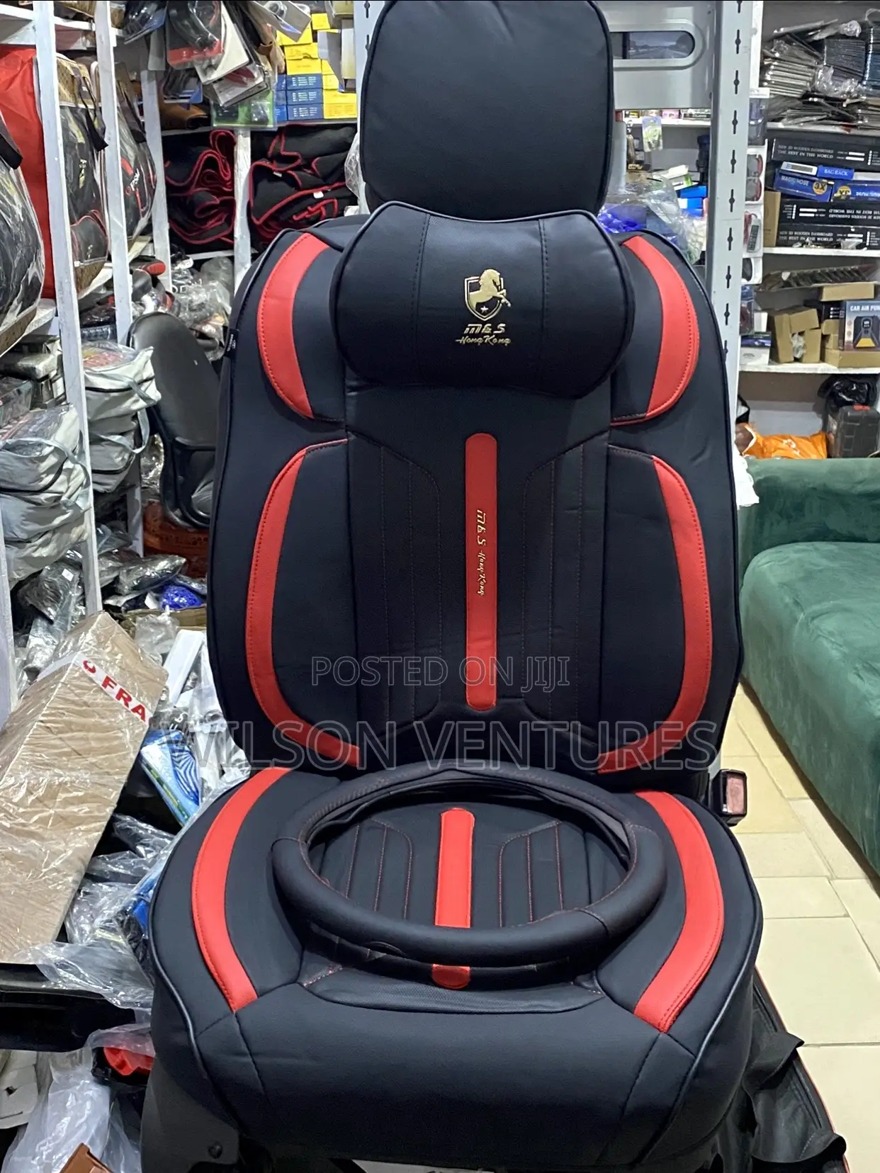 5 Seater Leather Horse Seat Cover Red and Black