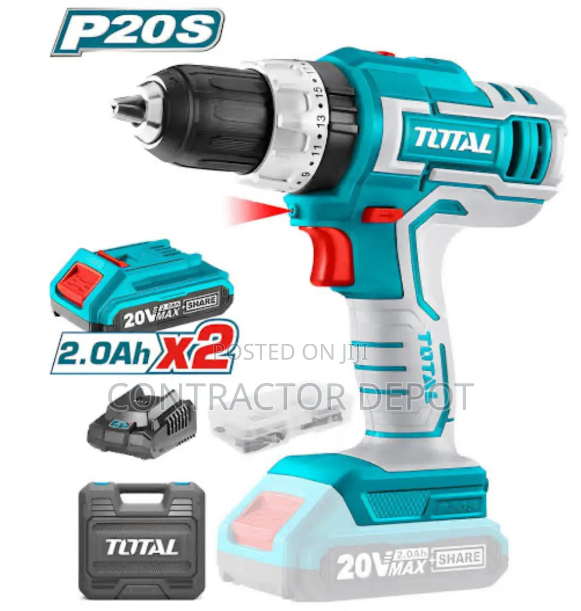 P2OS 20V Li-Ion Impact Drill With Metal Keyless Chuck TOTAL