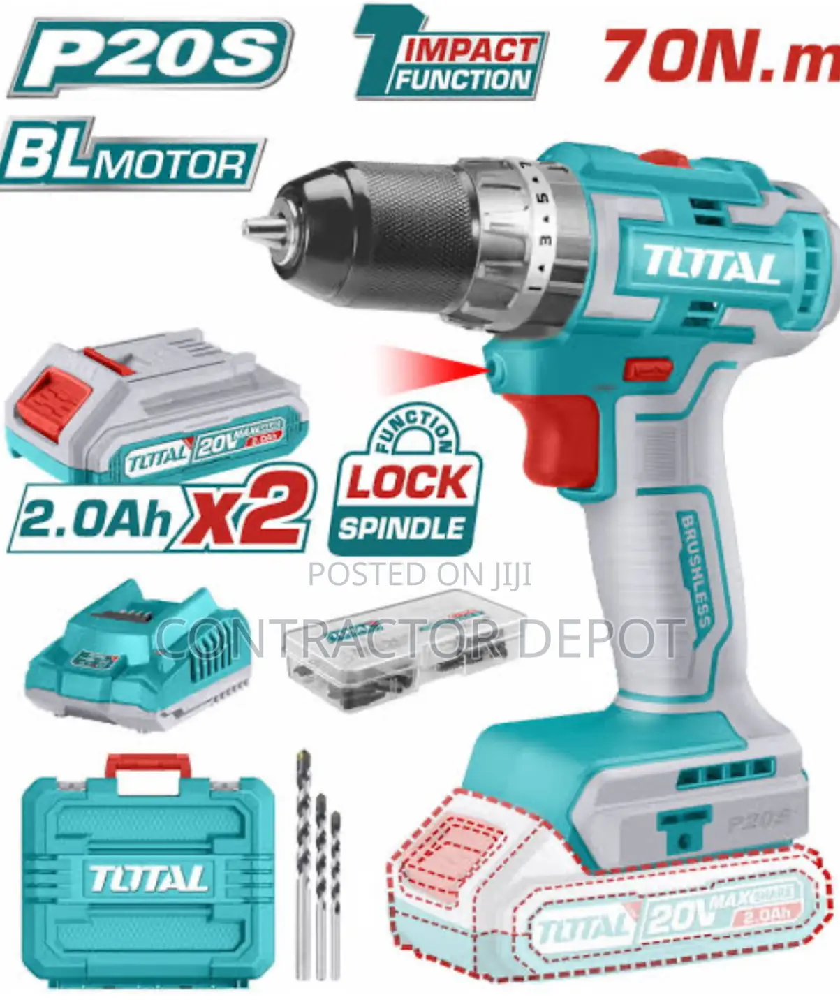 P2OS 20V Li-Ion Impact Drill With Metal Keyless Chuck TOTAL