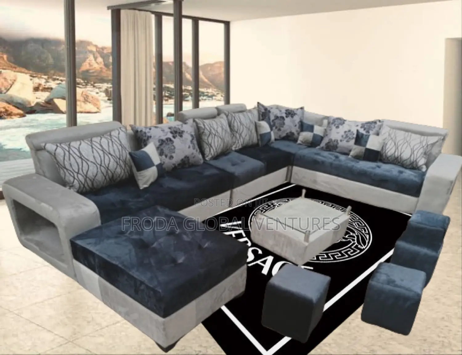 Set of U-Shape Sofa Chairs With Table and Side Stools. Lal1