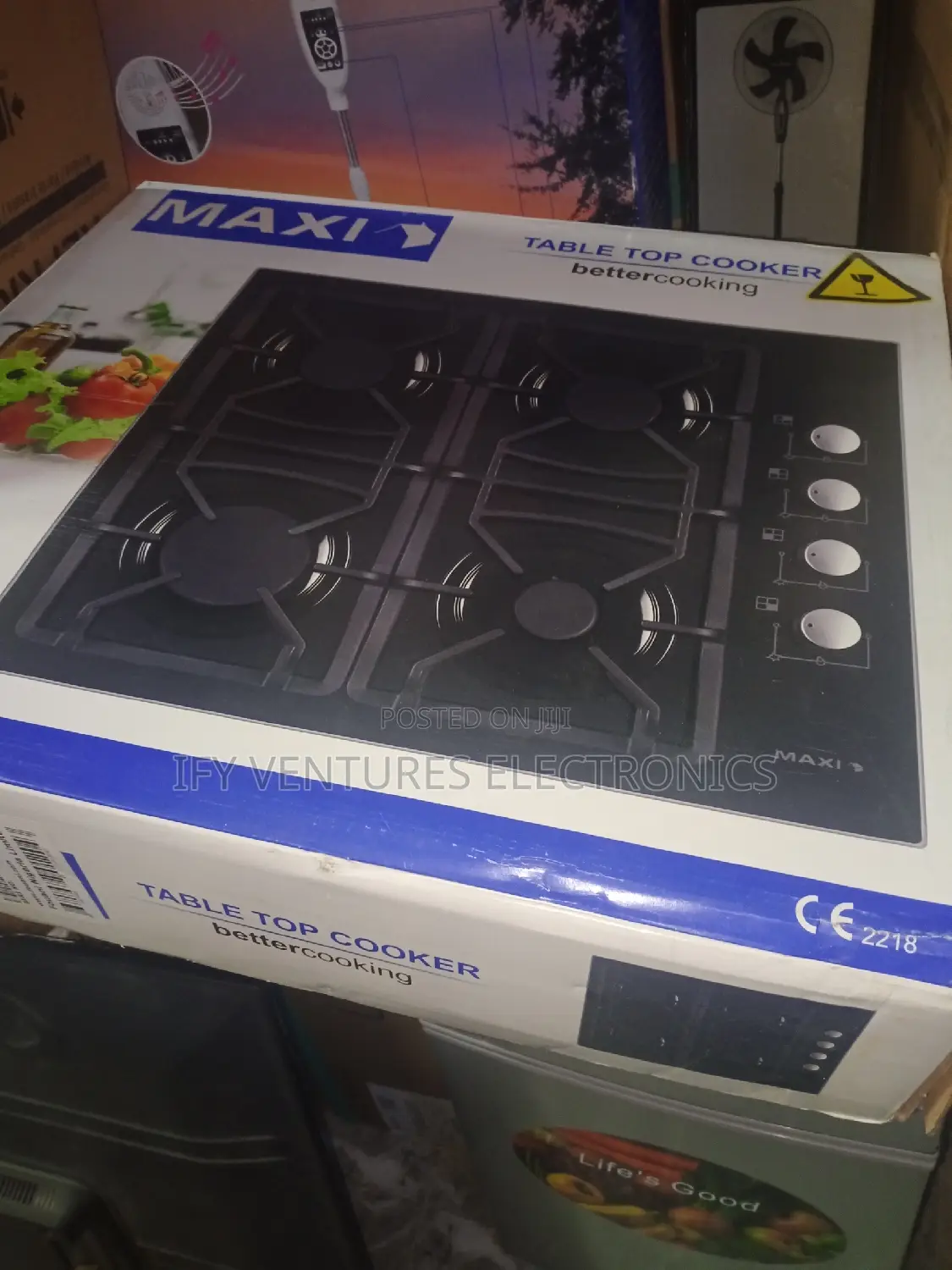 60*60 Glass Top Table Top Maxi Gas Cooker, Auto Ignition.