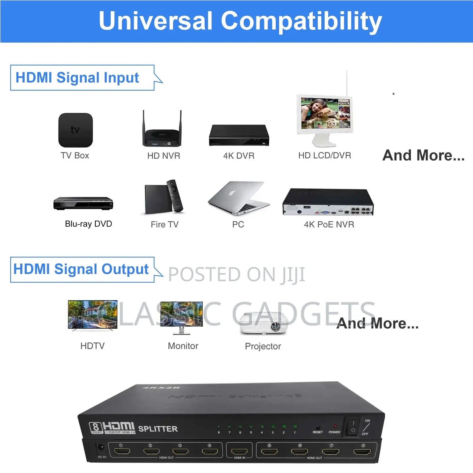 * 3D 1*8 Port Hdmi Splitter